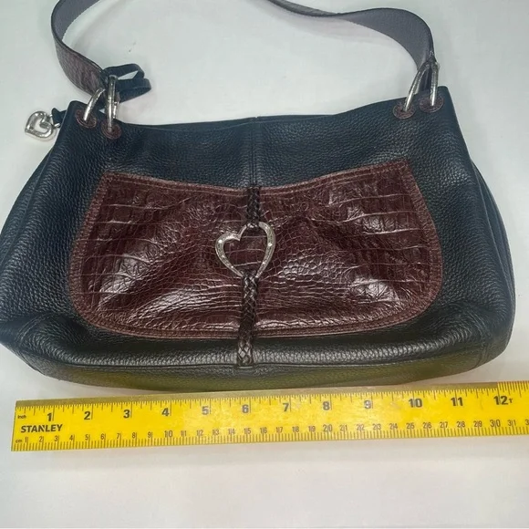 Brighton Brown/Black Hobo Leather Shoulder Bag Silver Heart Charm  Purse - Picture 12 of 15